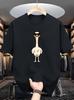 Unisex Navy Blue Crew Neck Tee Trendy Cartoon Cool Ostrich With Black Shades Simple Cute Bird Graphic Soft Cotton Casual Male Tops