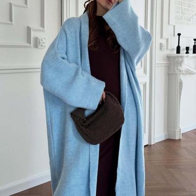 2025 Autumn Women's Long Knit Cardigan Sweater - European & American Fashion, Loose & Cozy Style