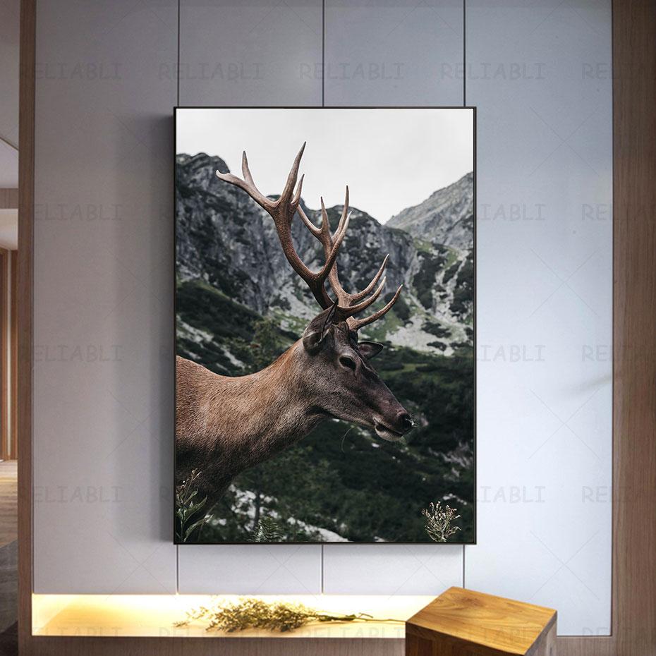 Deer In Forest Canvas Painting Animal Wall Art Picture Posters and Prints for Living Room Decor Porch Home Decoration Cuadros