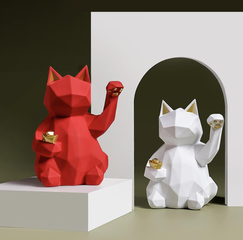 Natura Style Maneki-neko (Lucky Cat) Figurine, Stylish Nordic Style Decor (Small, White)