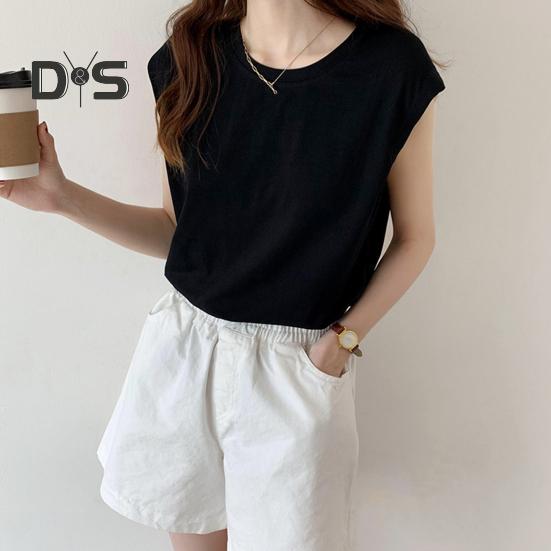 Women Summer T-shirt Round Neck Cap Sleeve Solid Color Tee Shirt Solid Color Loose Fit Casual Tops Daily Wear