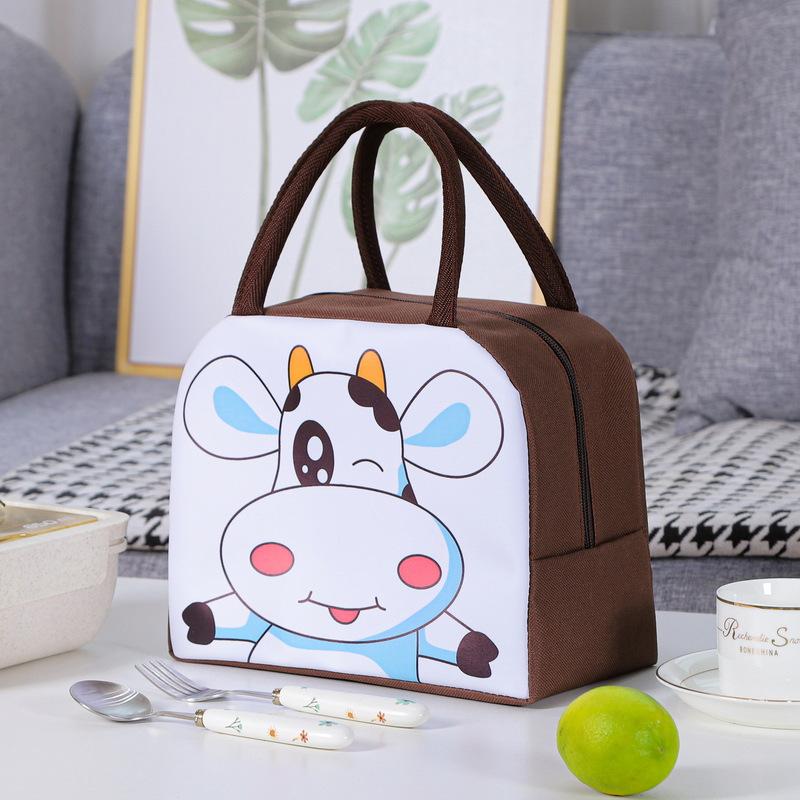 Insulated Lunch Bag with Cartoon Animal Design Portable Handheld Thermal Lunch Box for Work School Outdoor Use