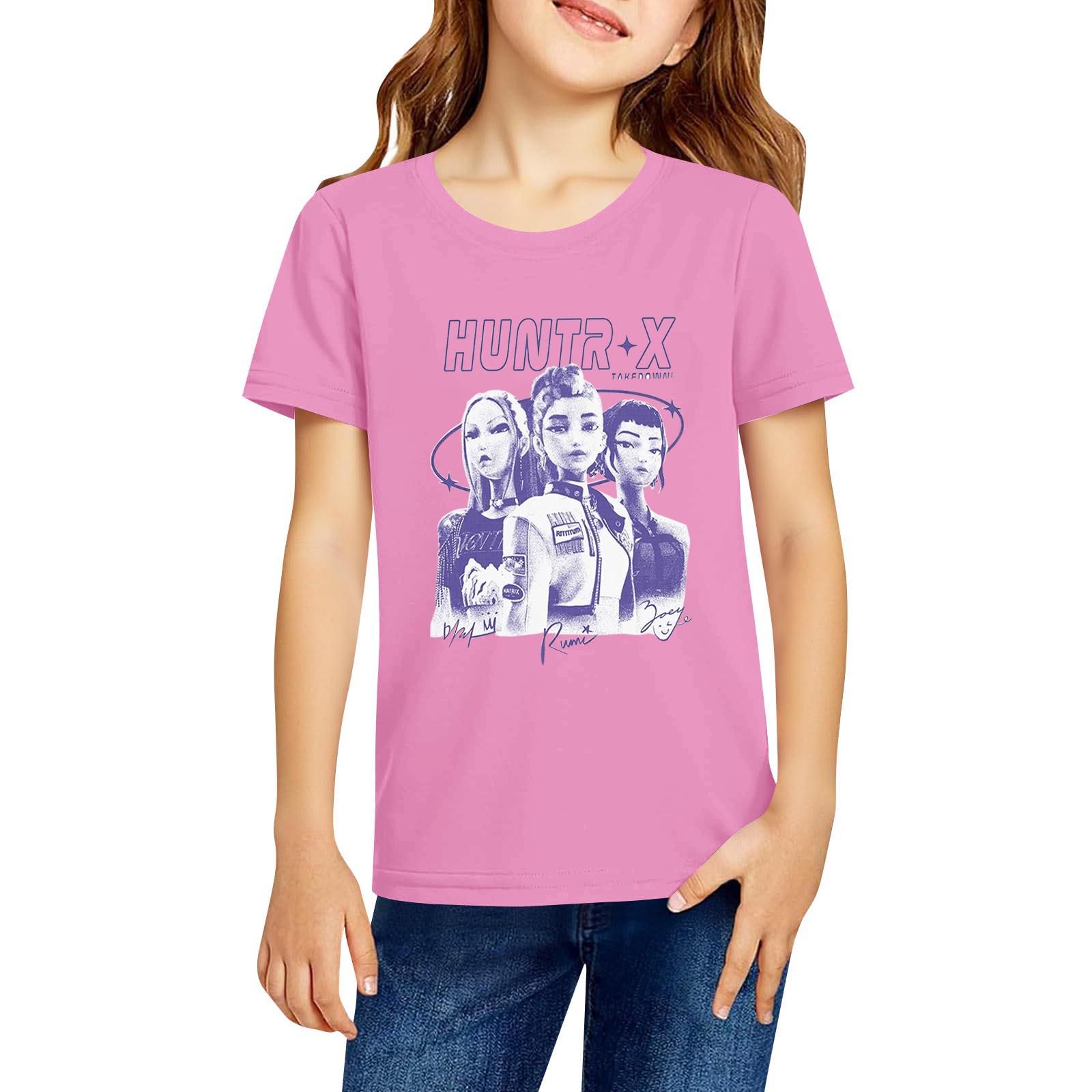 

Модная рабочая одежда с короткими рукавами и круглым вырезом, топы с принтом для детских летних топов 120 розовый