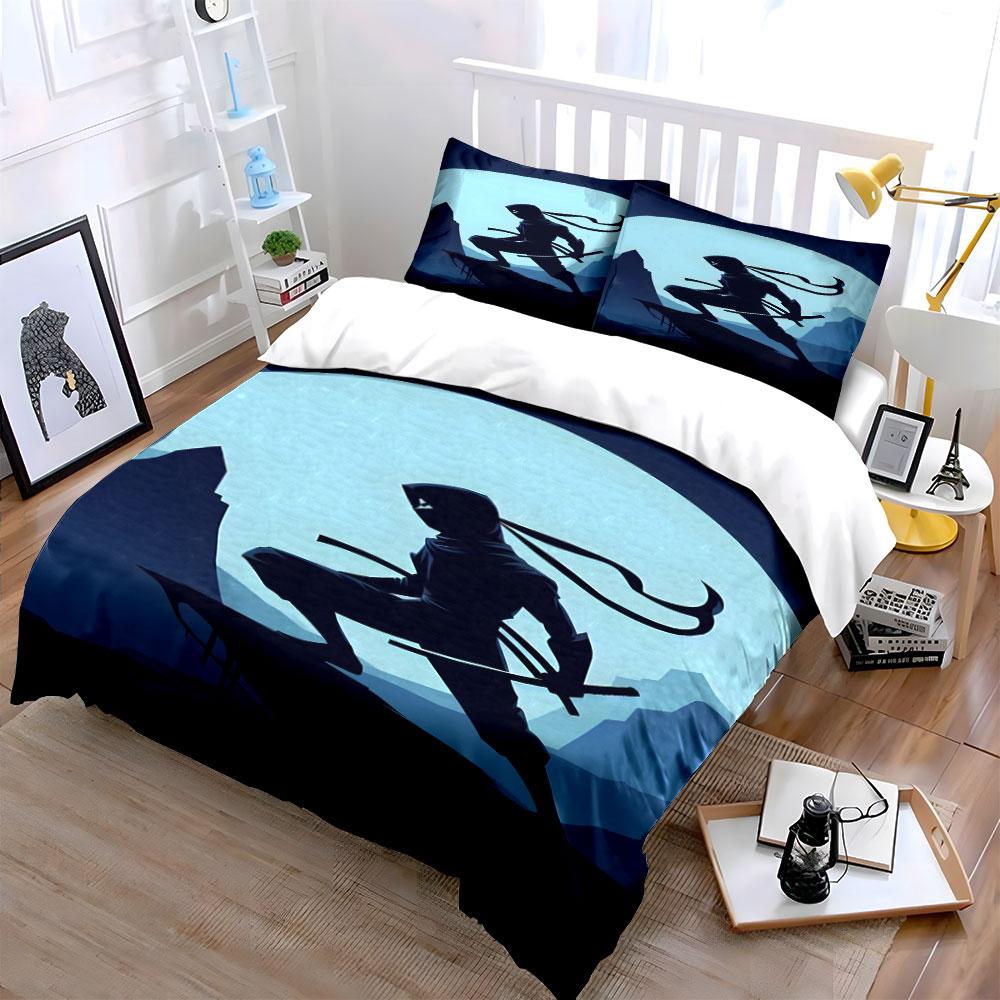 Silhouetted ninja with swords. Bedding sets Duvet cover sets Duvet covers Pillowcases(1 * Duvet Cover 2 * Pillowcases without duvet insert)