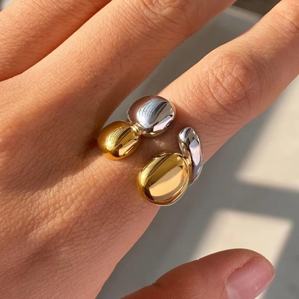 Double Layer Smooth Open Rings 18k Gold Women Jewelry Minimalist Gold Plated Ring  Party Gifts