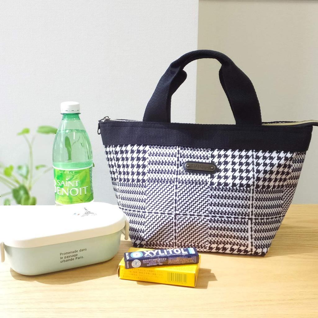 At First Lunch Insulated Lunch Bento Large Tote Bag with Stylish and AF6221 Bag, Bag, Bag, Capacity, Boat-Shaped Pockets, Popular, Black,