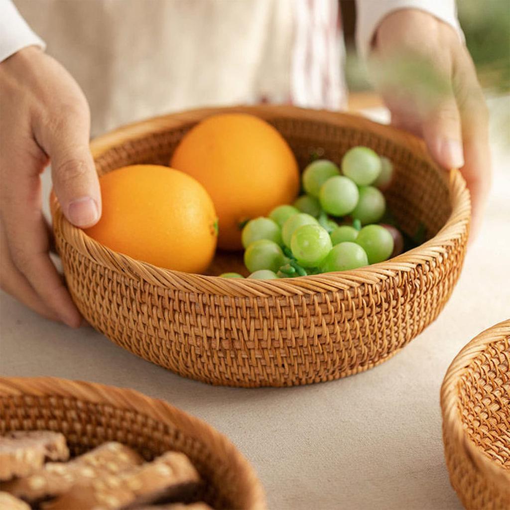 Lirancia Rattan Basket, Natural Rattan, Round, Shallow Tray, Deep, Lightweight, Durable, Holds Vegetables and Bread, Japanese Style [Deep 23 X 9cm]