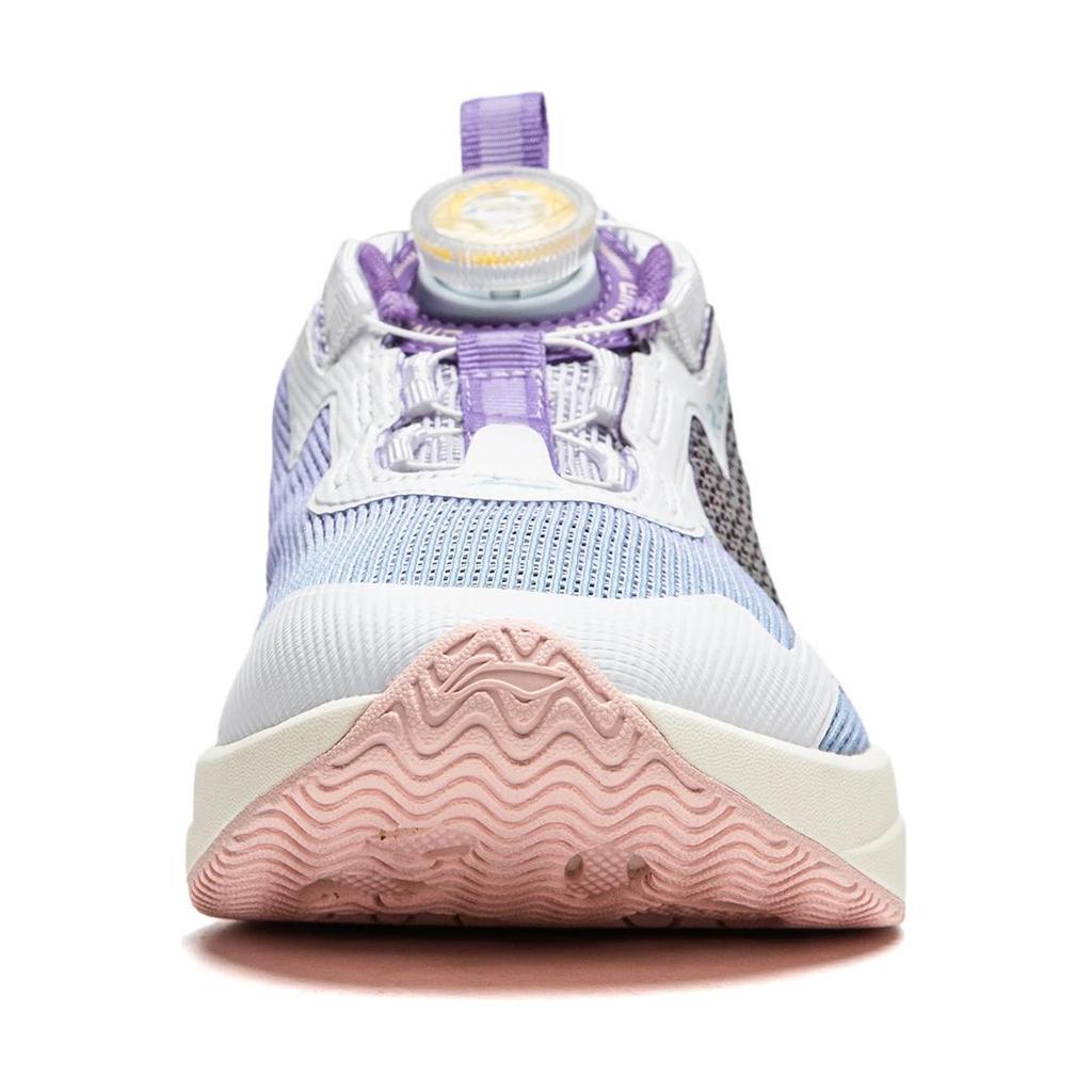 Li Ning Dětské Qiang Yue V2 Pohodlné Všestranné Protiskluzové Odolné proti opotřebení Nízké Dětské Volnočasové Boty Bílé Fialové YKCU046-2