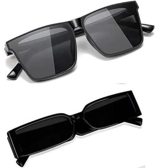 Sheomy Unisex Combo tilbudspakke med 2 nyanser briller rektangel retro vintage smale solbriller kvinner og menn, Z9-RT43-AX6Q