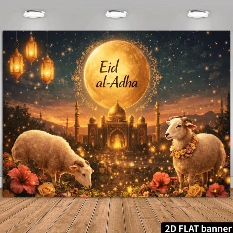 

2D Eid al-Adha Backdrop Golden Moon Sheep Photography Background 47.2x31.5inch/120*80cm