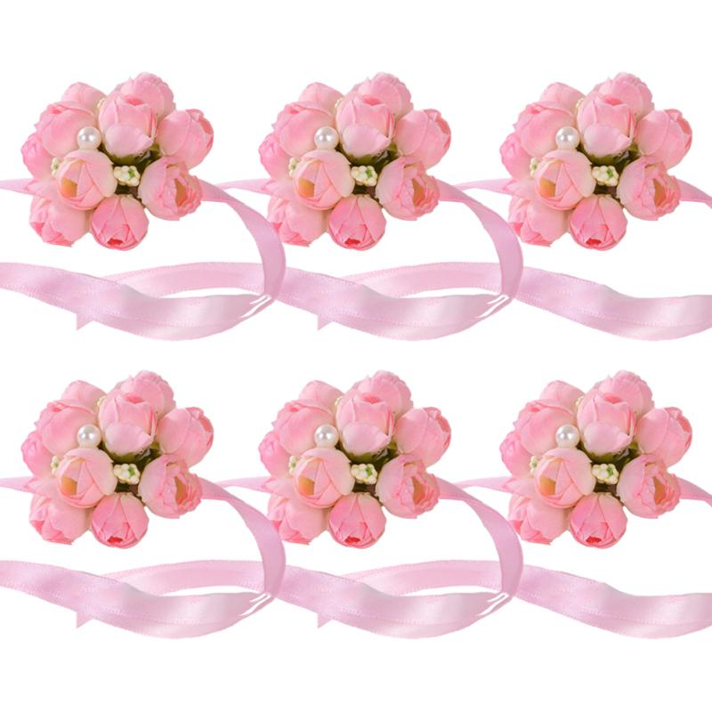 6pcs Wrist Flower Hand Flower Wedding Supplies Accessories For Bride Bridesmaid Party Prom