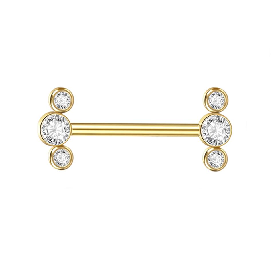 1 Peça Barra de Titânio para Mamilo com Argola Cristal CZ Banhada a Ouro com Escudo Pendurado Barra para Mulheres Piercing de Mamilo com Rosca Interna