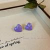 Big Heart Purple Color Stud Earring for Women Simple Enamel Glaze Personality Jewelry Christmas Halloween Girl Gift