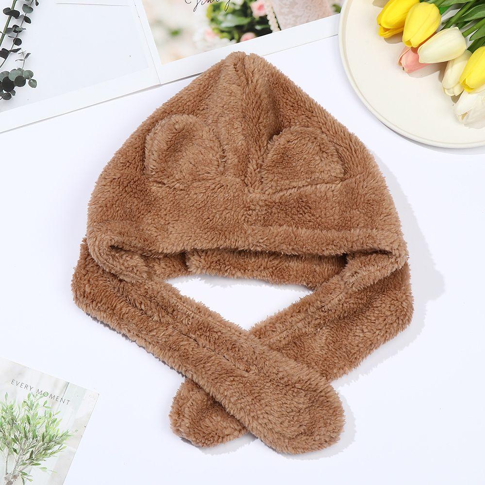 Women Windproof Scarf Plush Earflap Earmuff Winter Hats Beanies Caps Bear Ear Hat