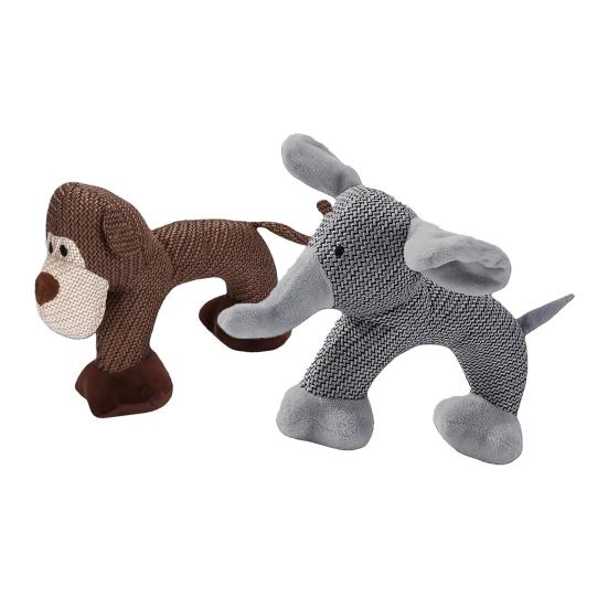 2Pcs Plush Dog Chew Toys Squeaky Stuffed Animals Dog Toy Linen Fabric Cute Animal Puppy Teething Toy for All Breeds Tug Fetch Play A