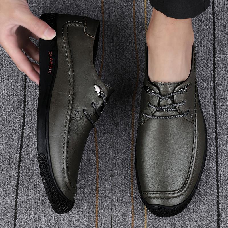 Fashion Men's Genuine Leather Oxford Shoes Comfortable Walking Shoes Anti-Slip Sole Formal Office Dress Shoes Men Fashion Lace-Up Flats