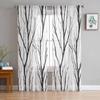 Black White Branches Sheer Curtains for Bedroom Living Room Decoration Window Curtain for Kitchen Tulle Voile Organza Drapes