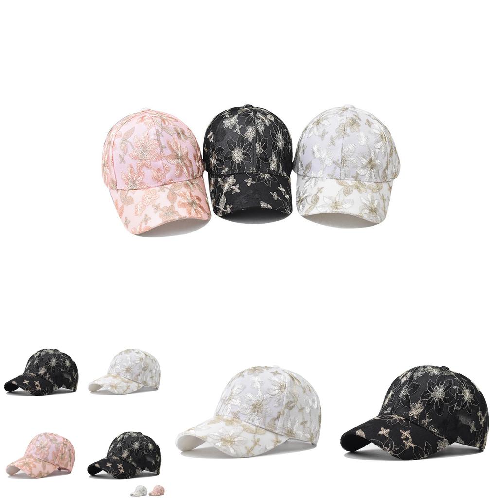 Fashionable Lace Baseball Cap Summer Women's Big Embroidered Flower Daisy Gold Thread Duck Tongue Hat