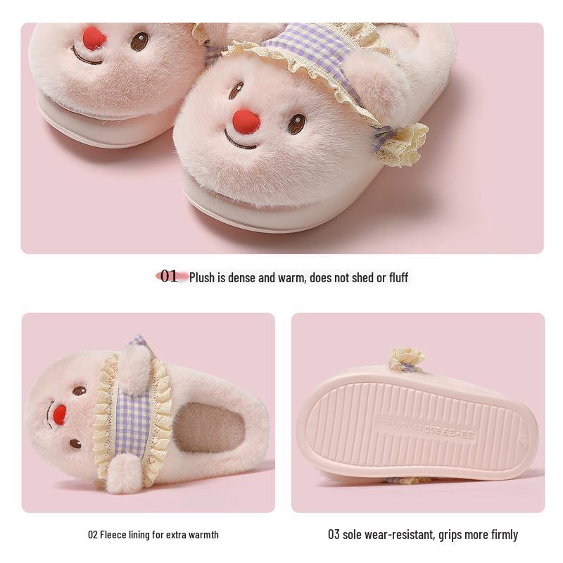 Women's Cute Cartoon Furry Slippers - Plush, Non-Slip, Warm Indoor Winter Footwear