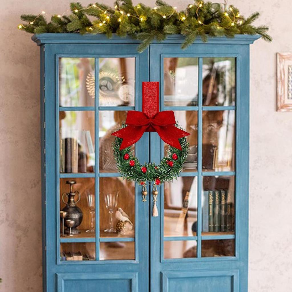 6PCS Christmas Wreath 13CM Mini Artificial Wreath Front Door Sign With Berries & Bows Christmas Wreath Tiny Wreaths for Indoor