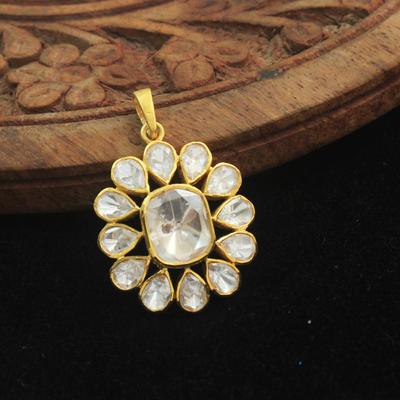 Kundan-Polki-Anhänger aus Sterlingsilber mit Gold-Finish