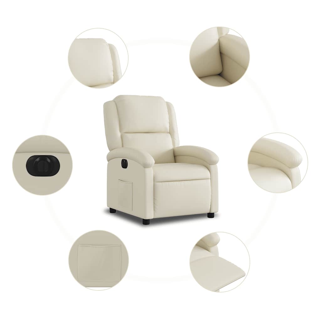 Vidaxl Electric Recliner, Cream, Upholstered with Faux Leather