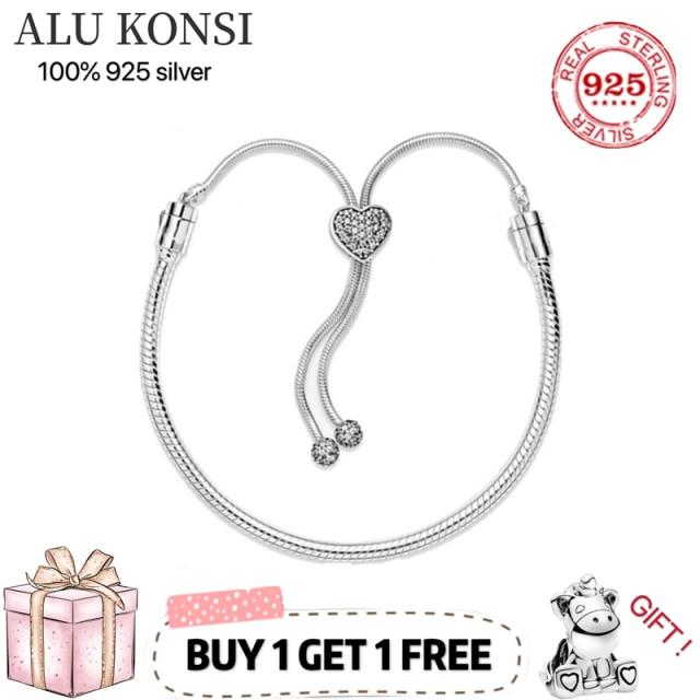 Salg Høy kvalitet ekte 100 % 925 sterlingsølv pan armbånd kjærlighet hjerte armbånd for kvinner passer originale diy sjarm smykker