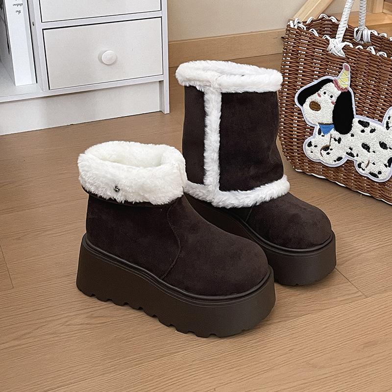 

Women s thick soled snow boots with plush insulation 2026 new winter height increasing and cotton wool boots 40 коричневий
