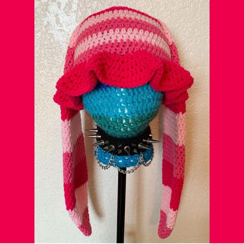 New Hand Knitted Embroidered Big Brim Hollow Fisherman Hat Showing Face Little Cute Knitted Hood