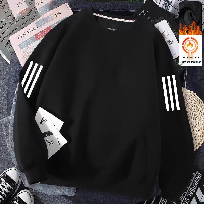 

Men s 380g Fleece-Lined Pullover: Loose Round Neck Casual Top for Autumn/Winter 3XL (recommended 145-160 jin)