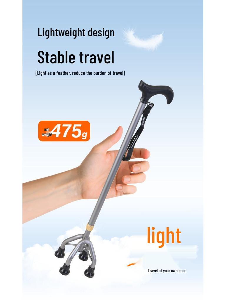 Lightweight Aluminum Alloy Four-Legged Cane with Soft Grip for Seniors - Anti-Slip, Adjustable Walking Stick.