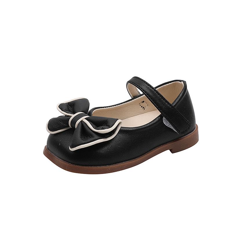 Zapatos de Princesa para Niñas con Lazo Grande y Suela Blanda - Estilo Primavera y Otoño, Diseño Coreano, Zapatos de Cuero de Punta Cuadrada