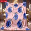 1pc 2D Blue Pink Floral Theme Pattern Flannel Blanket, Soft HD Digital Print, Cooling Blanket All-Season Use! Soft And Breathable 100% Polyester Fiber