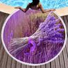 Purple Flower Lavender Round Beach Towel, Microfiber Beach Blanket Absorbent Quick Dry Swim Pool Bath Circle Towel with Tassels