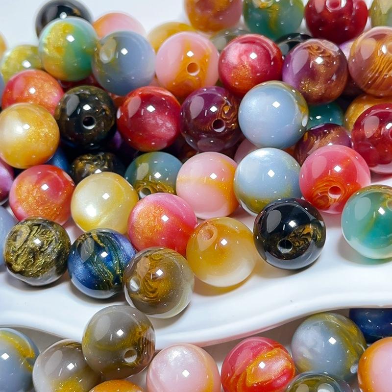 10pcs Dreamy Starry Sky Streamer Smudged Jade Flower Gold Through-hole Round Beads Loose Beads Diy Handmade Beaded Bracelet Jewelry Materials