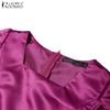 ZANZEA Women Square Collar Summer Short Sleeve Satin Blouse