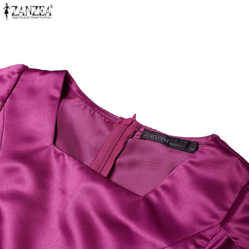 ZANZEA Women Square Collar Summer Short Sleeve Satin Blouse