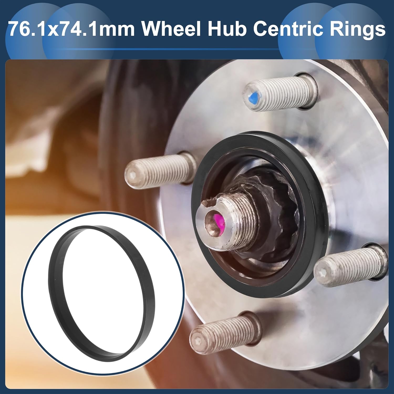 Центровочные кольца для ступиц колес автомобиля 76,1 мм на 74,1 мм, черные, из поликарбоната, амортизирующие, 4 шт.