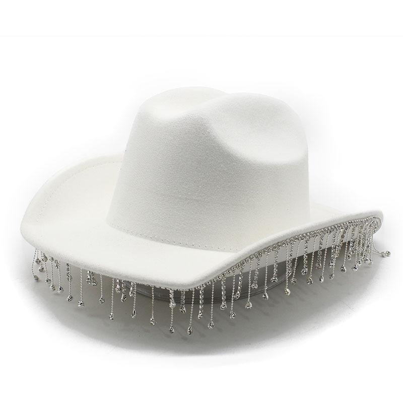 Western Cowboy Hat Water Drop Gem Medium Chain With Rhinestone Tassel Bridal Hat, Vacation Visor