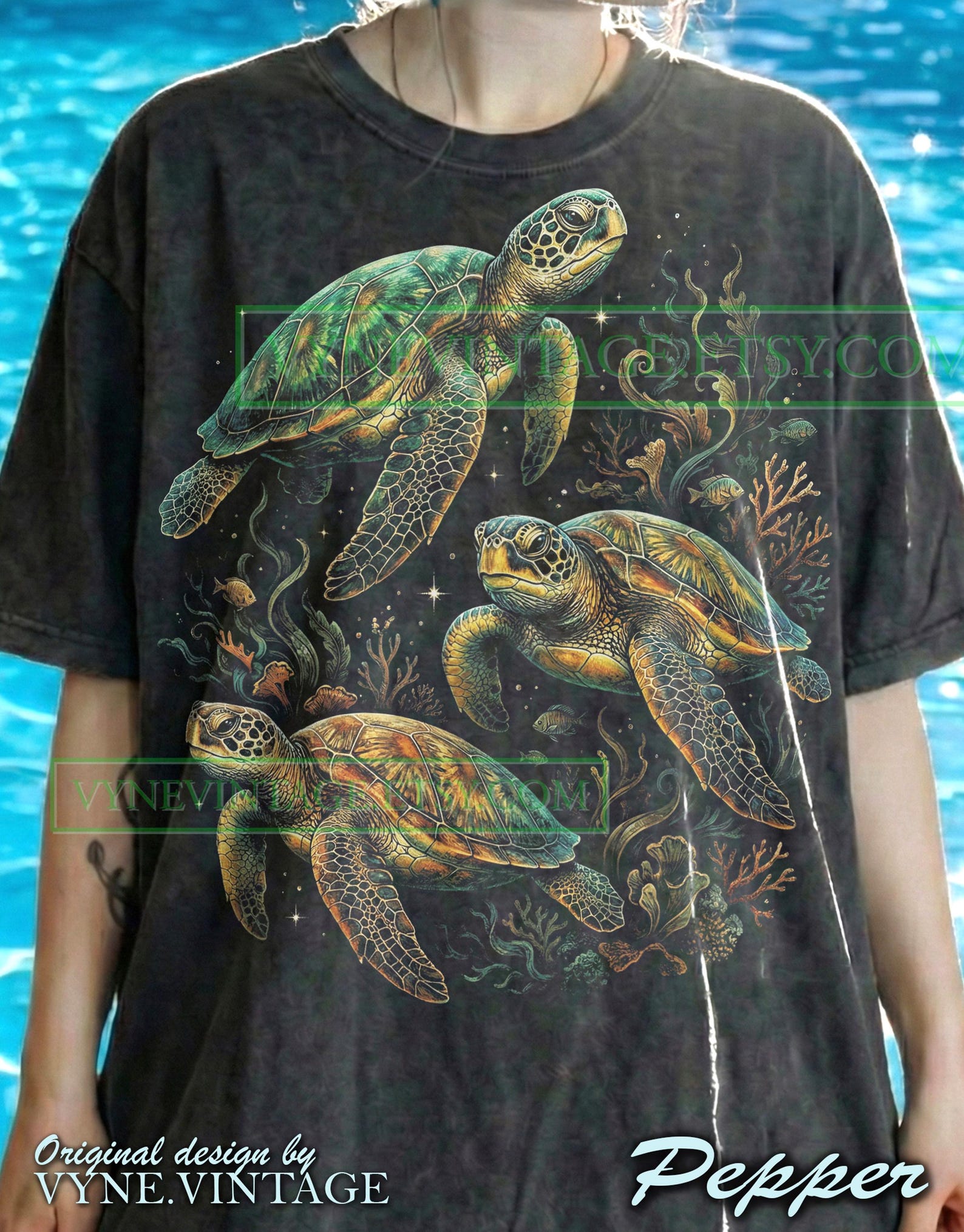Vintage Sea Turtle Comfort Colors® Tshirt, 90S Graphic Tees, Ocean Lover Retro Sweater, Nature Y2K Tanktop, Marine Life Turtle Gift 3XL