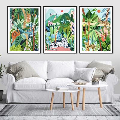 Rainforest Jungle Nordic Posters and Prints Leopard Illustration Canvas Painting Wall Art Pictures for Living Room Home Decor