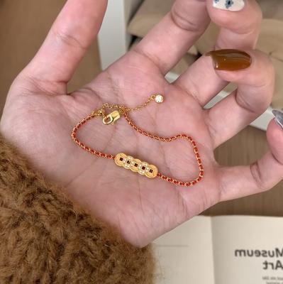 Lucky Five Emperors Copper Coins Braided Red Rope Bracelet Women'S New Chinese Style Festive Exquisite Fashion Commuter Bracelet Jewelry