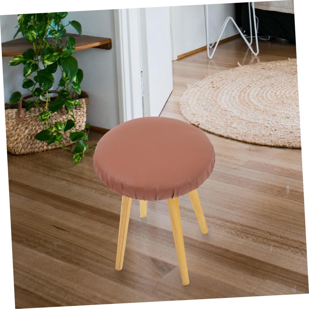 NUOLUX Round Stool Cover, Washable Leather Bar Stool Protector, Brown