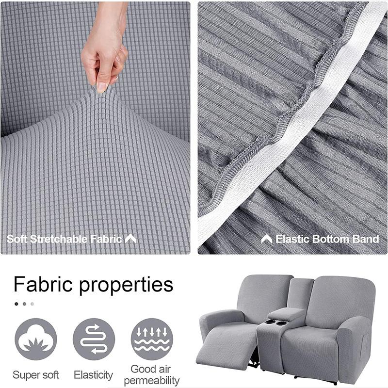 Solid Color Recliner Covers All-inclusive Loveseat Center Console Sofa Covers Elastic 2Seater Couch Slipcovers with Cup Holder