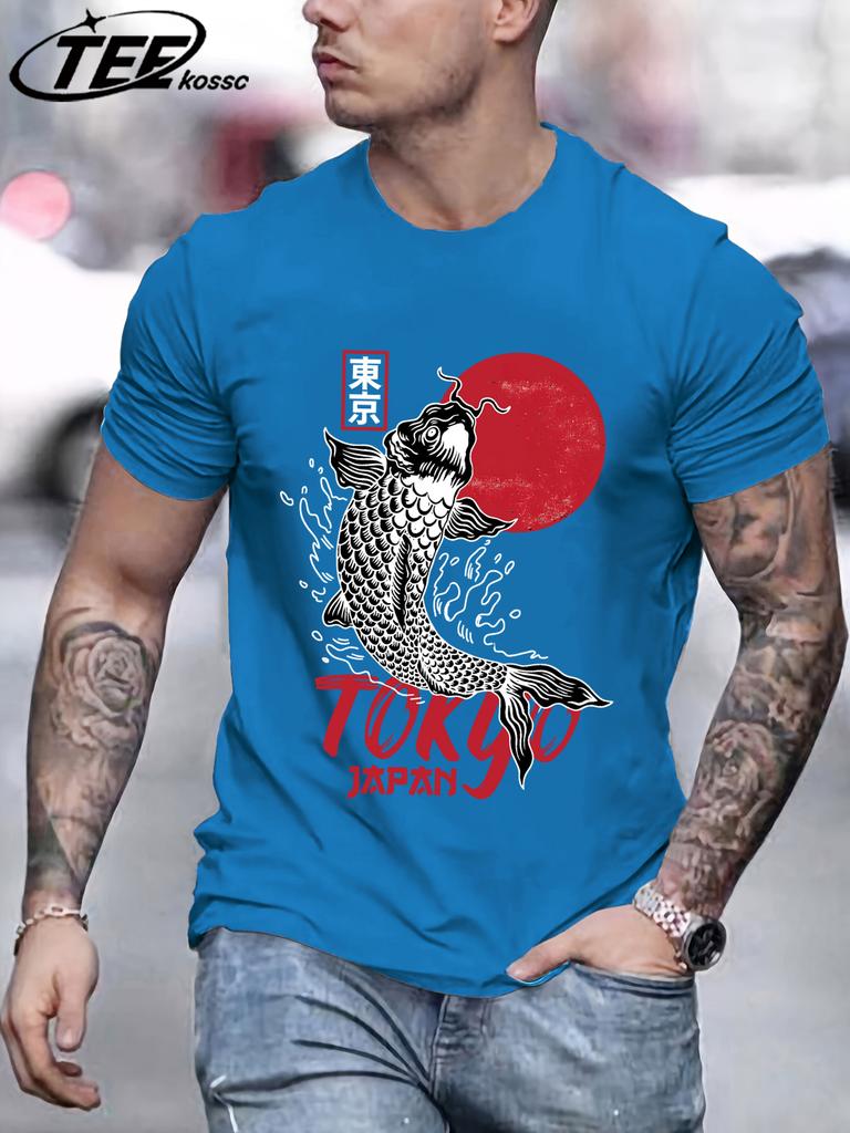 Harajuku Japan Tokyo Sunset Koi T Shirts Men Cotton Summer TShirt Loose Casual Clothes Unisex AllMatch ONeck Short Sleeve