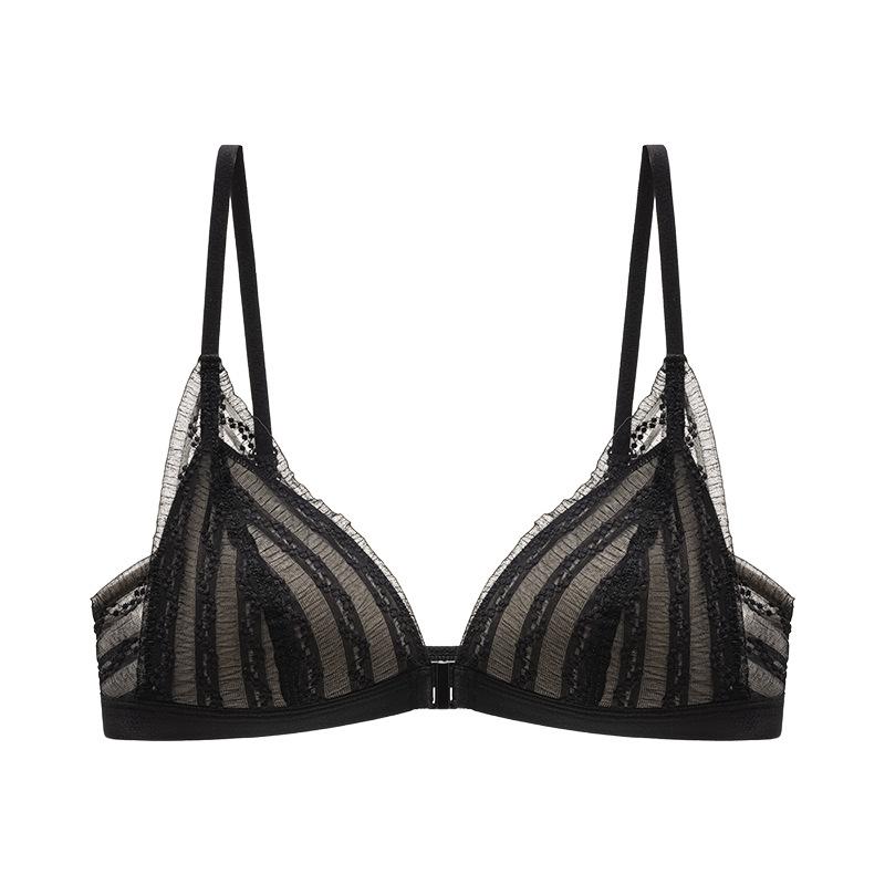 

Front buckle sexy lace triangle cup thin cup breathable without steel ring U-shaped beautiful back bra s(recommended 40-47.5kg ) чёрный