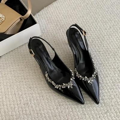 Printemps Sexy Cristal Bout Pointu Sangle à Boucle Femme Escarpins Sandales Élégant Talons Fins Slingbacks Mules Chaussures Féminines Zapatos Mujer