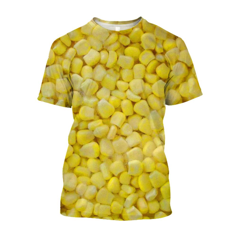 Corn Pattern T-shirt for Men, Fun Coarse Grain 3D Printed Short Sleeved Clothing, Creative Hip-hop Cool Round Neck Tops