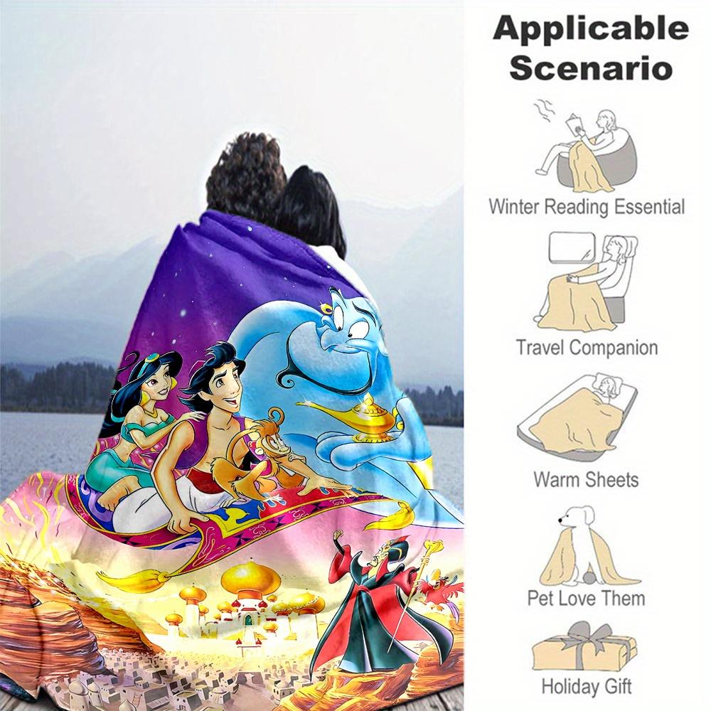 1pc, Aladdin's Genie and Jasmine On a Flying Carpet Blanket Room Decor, Soft Bedding Cover, Living Room, Travel, Camping