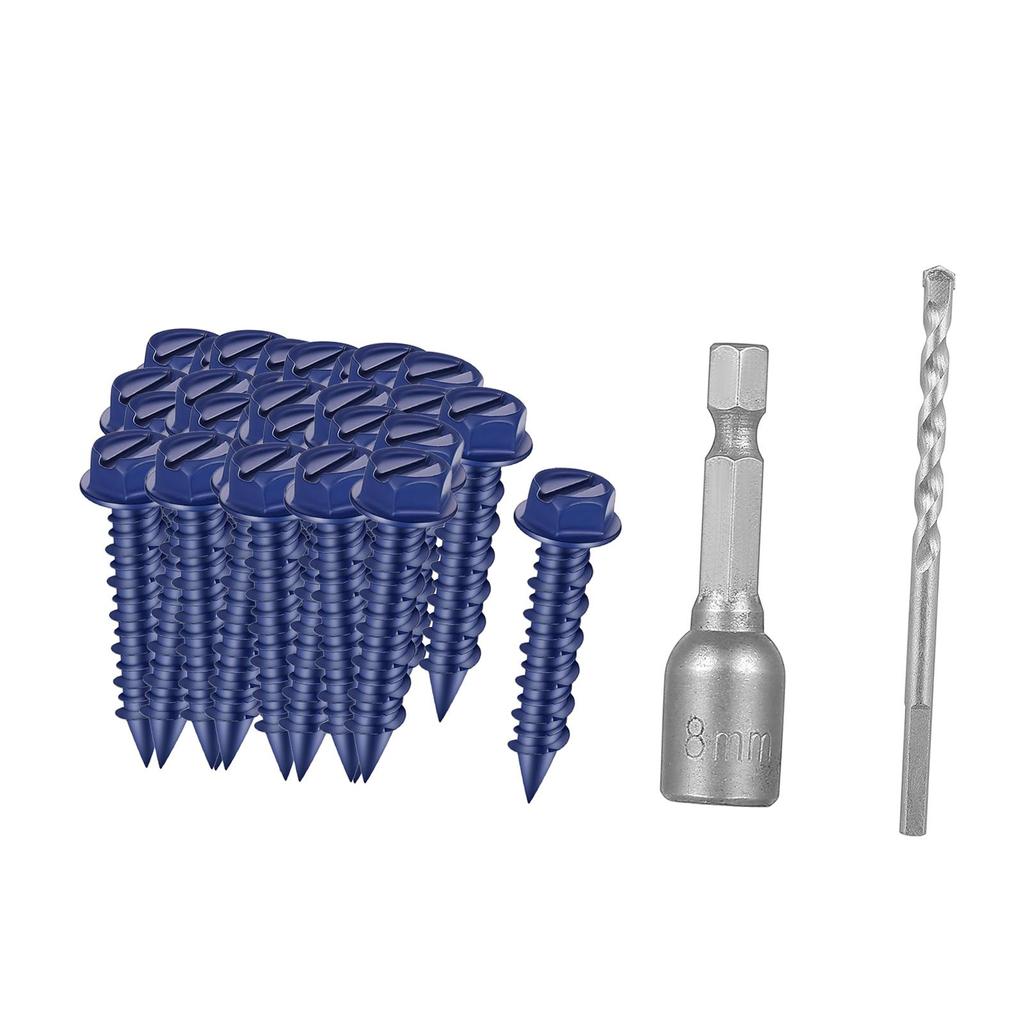 40Pcs Concrete Screws Anchors Bolts,Slotted Hex Flange Head Self Tapping Masonry for